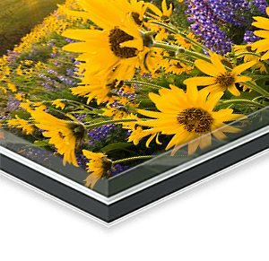 Close-up detail of 1/8 inch crystal-clear acrylic face-mount for fine art landscape prints